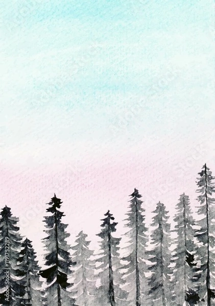 Obraz Watercolour Forest Winter Landscape Scenery