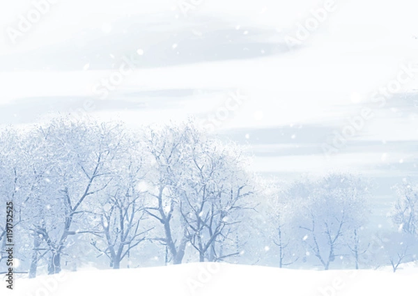 Fototapeta Watercolour Forest Winter Landscape Scenery