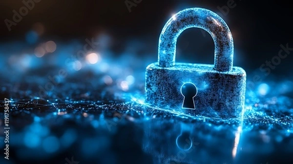 Fototapeta Glowing digital padlock cybersecurity network security
