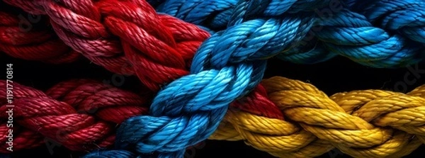Obraz Interwoven Ropes: Red, Blue, and Yellow Synthetic Cordage