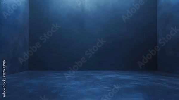 Fototapeta Studio room's concrete floor and dark blue asphalt background create a moody atmosphere, with smoke adding texture and depth, providing an ideal setting for product displays in s