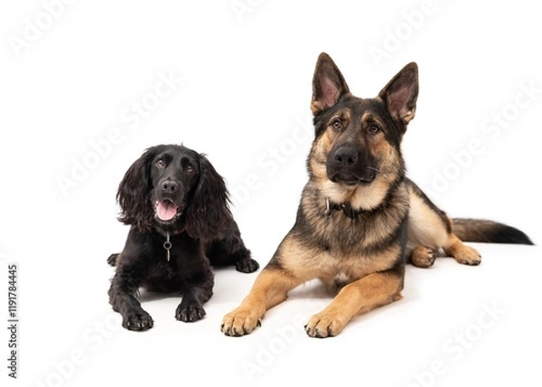 Obraz German shepherd and cocker spaniel on a white background