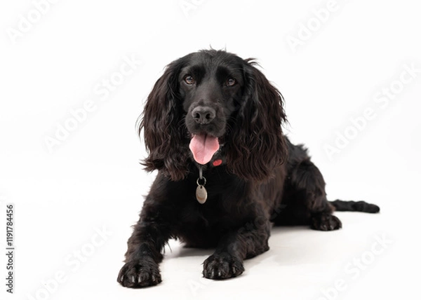 Obraz black springer spaniel isolated on white background