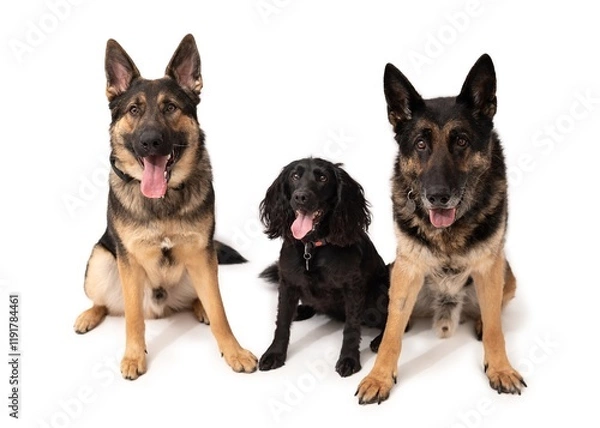 Obraz German shepherd and cocker spaniel on a white background