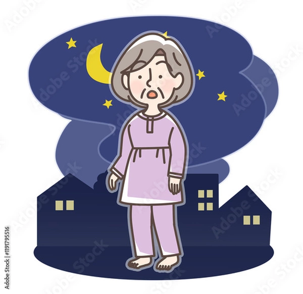 Obraz 深夜に出歩くおばあさん