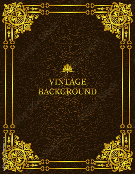 Fototapeta Vector vintage old  background with royal gold pattern frame as a template to create book covers, greeting cards, invitations, backdrops, posters.