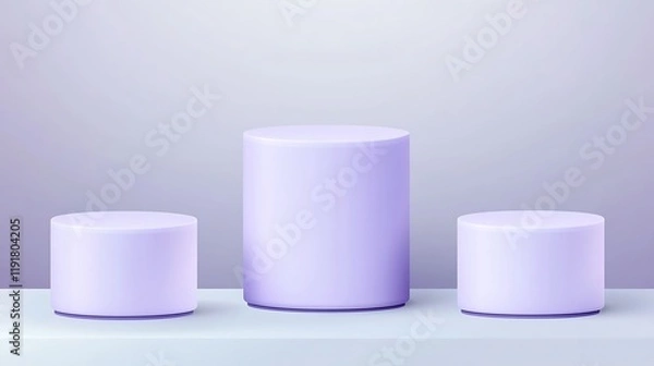 Fototapeta Three Lavender Cylindrical Display Stands On White Surface