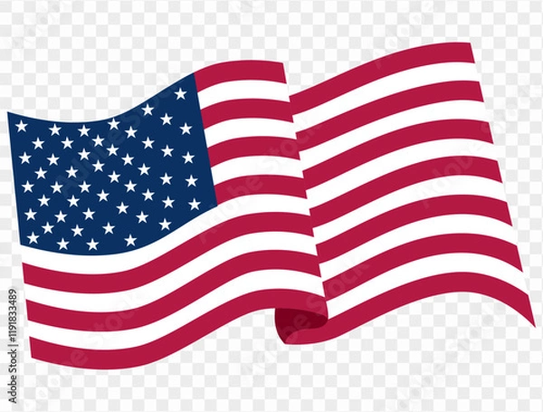 Fototapeta Waving USA flag isolated on transparent PNG background. Perfect for designs, high-quality vector image.