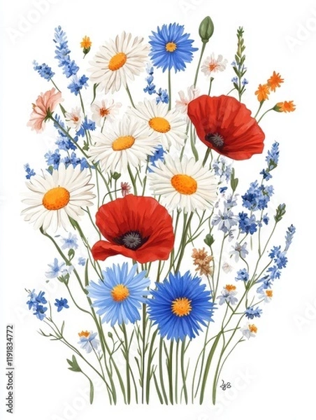 Fototapeta Vibrant wildflowers in a beautiful arrangement of colors and shapes