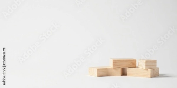 Fototapeta Simple Wooden Blocks Arranged on a White Background for Display