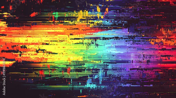Fototapeta Colorful glitch art with pixelated horizontal stripes creating vibrant abstract design. dynamic colors evoke sense of energy and creativity