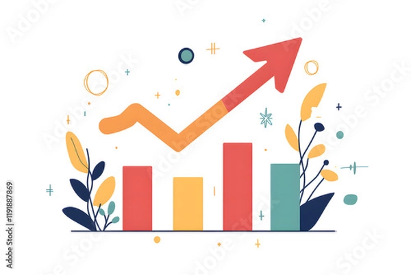 Fototapeta Colorful Growth Chart Illustration with Arrow and Bars