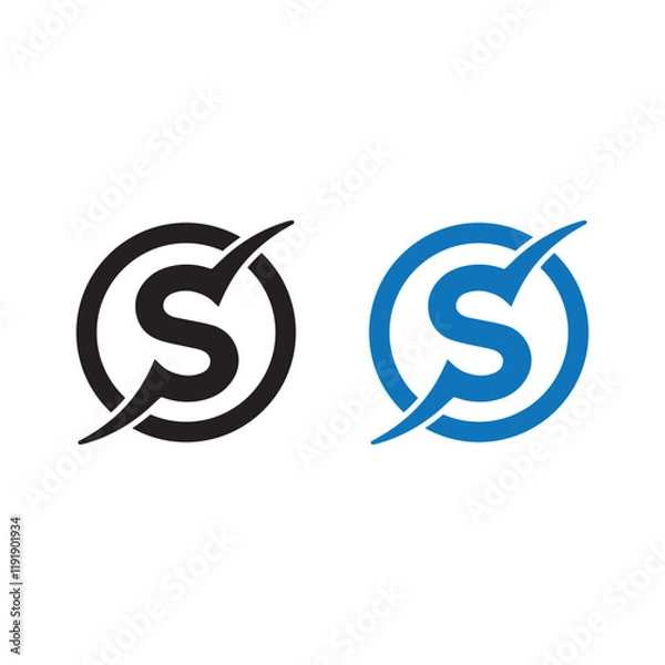 Obraz Dual Circular Logos Featuring Letter S with Checkmark Symbolizing Verification and Progress