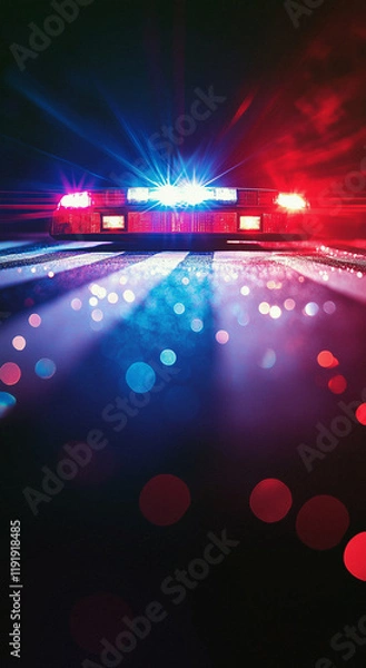 Fototapeta Flashing Red and Blue Lights: Police and Ambulance Sirens in Action, Depicting Emergency Response and Urgent Rescue