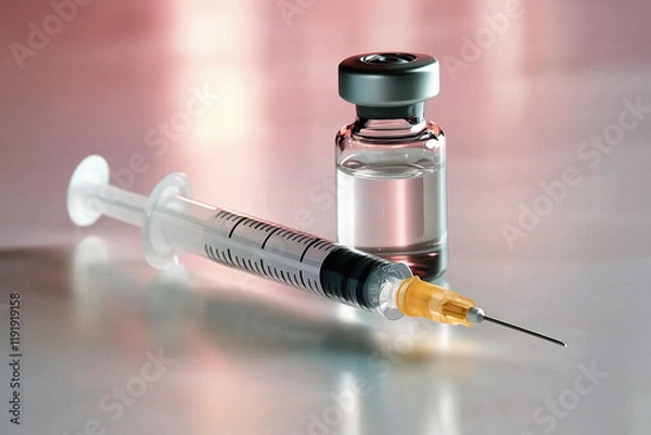 Fototapeta Syringe and Vial: Depicting a Potential Miracle Drug, Health Innovation, and Treatment – Exploring the Future of Pharmaceutical Breakthroughs and Injectable Weight Management Solutions