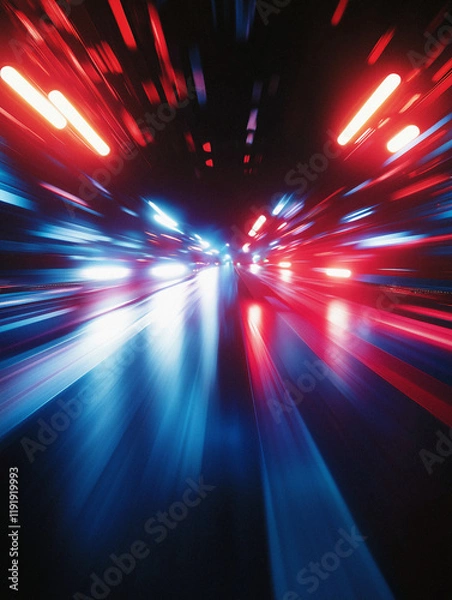 Fototapeta Flashing Red and Blue Police and Ambulance Lights: Showing Emergency Response, Sirens, and Crisis Management in Action – Representation of Public Safety and Urgent Rescue Operations