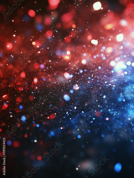 Fototapeta Red and Blue Sparkles Evoking: A Surreal and Depiction of Emergency Vehicle Lights, Creating an Unsettling Glow and Mysterious Vibe and Glow, Blending Color and Darkness in an Abstract Emergency Light