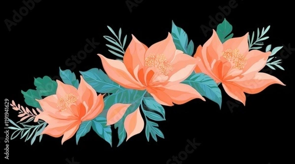 Fototapeta Vibrant and Detailed Floral and Botanical Elements with High Contrast on Green Background