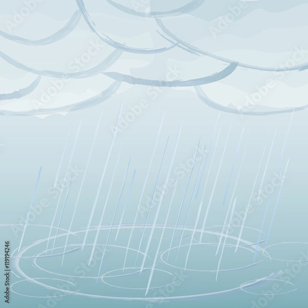 Fototapeta Vector image with rain dark clouds in wet day.