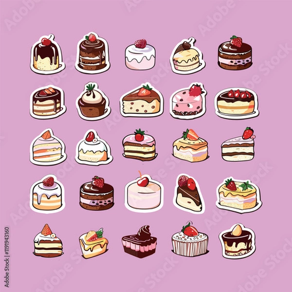 Fototapeta collection of cute vector cake stickers