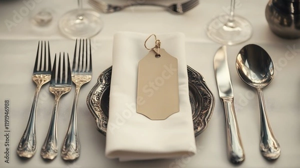 Fototapeta Elegant Table Setting With Blank Place Card