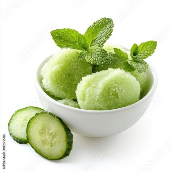 Obraz Cucumber Mint Sorbet with Crushed Mint Leaves 