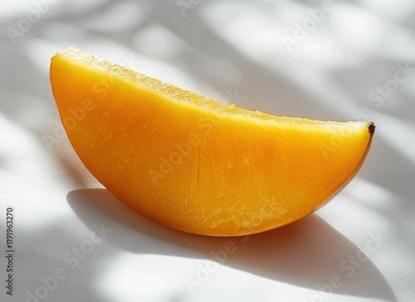 Fototapeta Fresh and Juicy Yellow Melon Slice on Light Background with Soft Shadows and Natural Lighting Ideal for Healthy Food Concepts and Summer Refreshments
