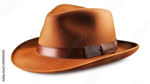 Fototapeta A stylish brown fedora hat with a sleek band, perfect for adding a touch of sophistication to any outfit.