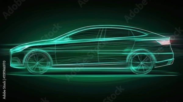 Fototapeta Futuristic Car Design with Neon Lines on Dark Background