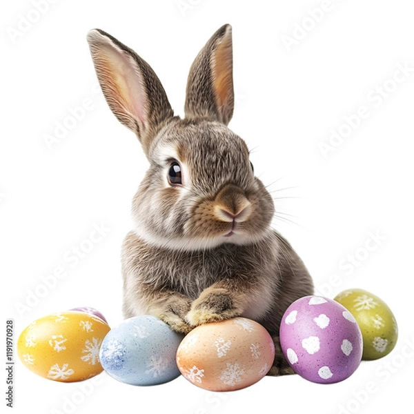 Fototapeta Easter bunny and eggs isolated on transparent background