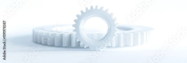 Fototapeta A futuristic white gear with translucent elements, centered on a pure white backdrop