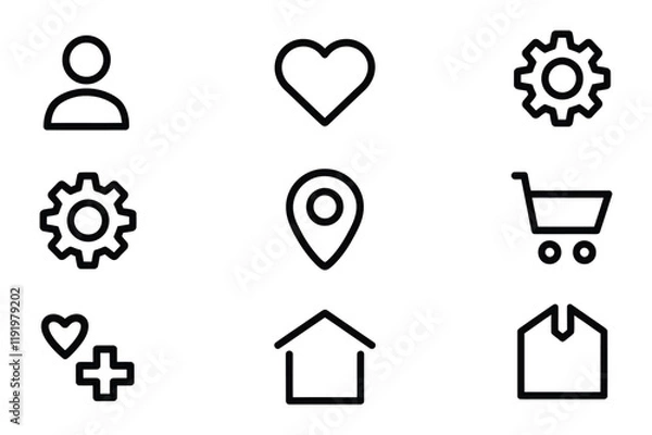 Fototapeta Black Line Minimalist Icon Set - UI and E-Commerce Vector Graphics