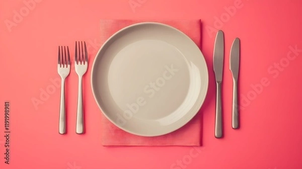 Fototapeta Elegant Place Setting With Pink Napkin And Silverware