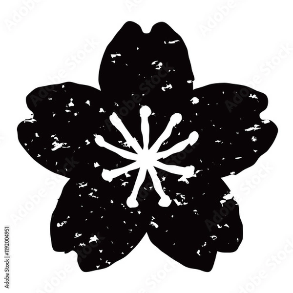 Obraz 版画風の桜の花のイラスト　背景透過　白黒