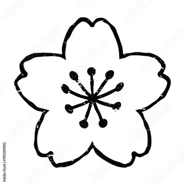 Obraz 版画風の桜の花のイラスト　背景透過　白黒