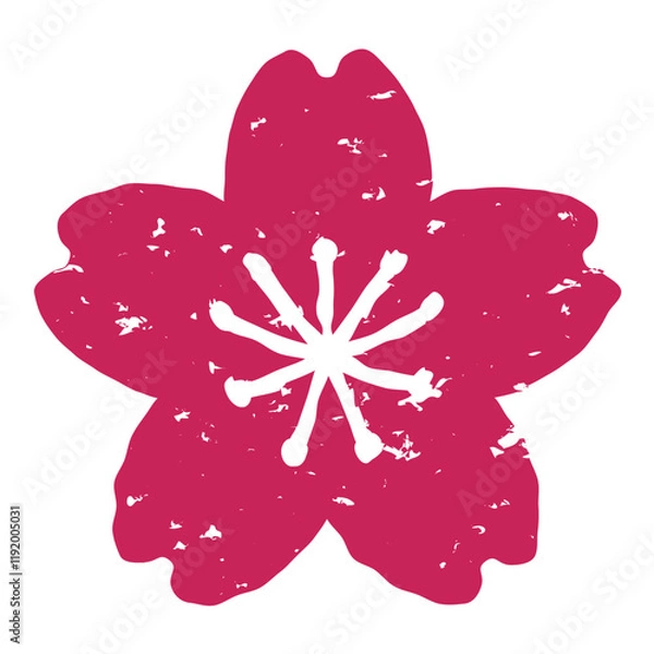 Obraz 版画風の桜の花のイラスト　背景透過