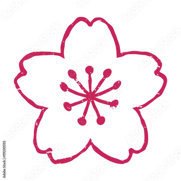 Obraz 版画風の桜の花のイラスト　背景透過