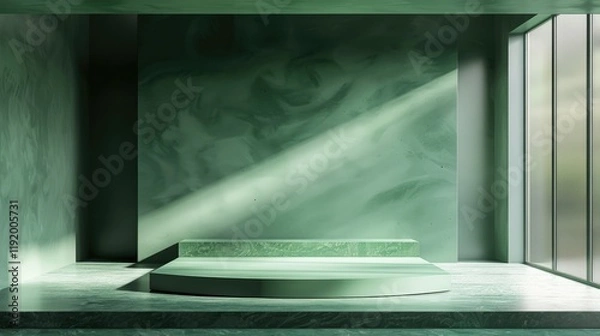 Fototapeta 3d render of a green pedestal on a white background with a copy space