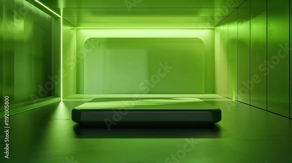 Fototapeta 3d render of a green pedestal on a white background with a copy space