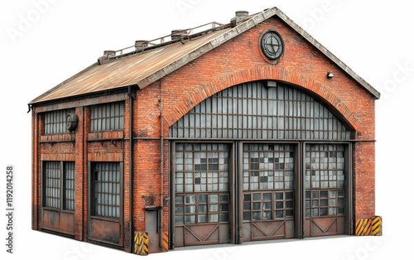 Obraz Rustic brick warehouse, isolated, industrial backdrop, architectural model
