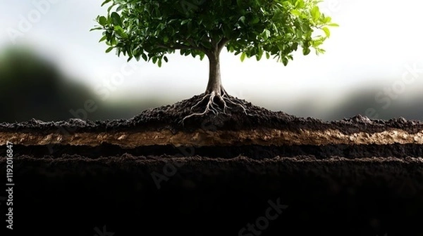Fototapeta tree roots soil cross section nature - environmental awareness