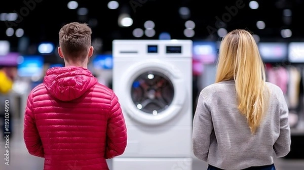 Obraz Couple viewing a washing machine in an appliance store.