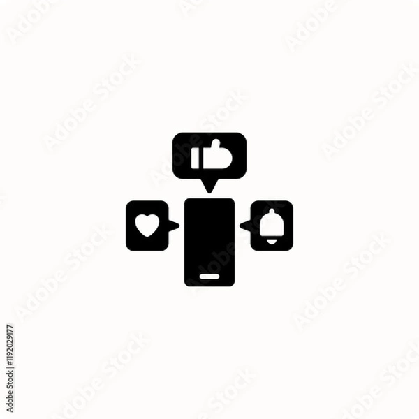 Fototapeta Minimalist Icon Illustrating Smartphone Notifications and Social Media Interactions

