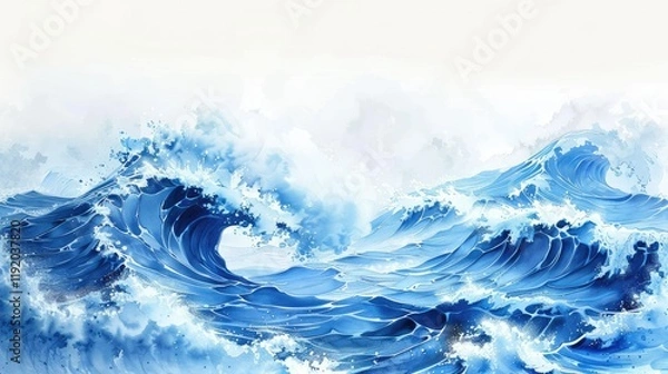 Fototapeta a watercolor painting of a large wave crashing into the shoreline in the ocean