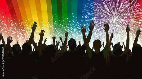 Fototapeta Celebration Event with Colorful Fireworks Festival Grounds Crowd Cheering Festive Atmosphere Exciting Viewpoint