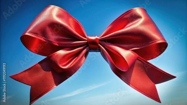 Fototapeta Aerial view: a vibrant red bow, isolated against the sky, ideal for holiday projects; free stock image.