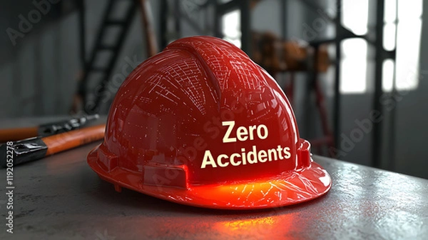 Fototapeta Ensuring Safety in Construction Zero Accidents Campaign Industrial Site Image Highlighting Commitment Interior Safety Concept
