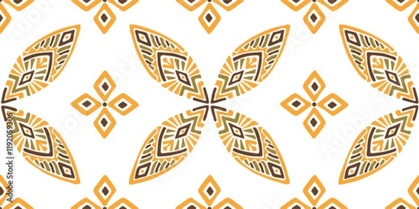 Fototapeta Seamless African pattern with leaf shield. Savanna tribal vector ornament. Hand drawn weave ethnic carpet. Modern geo print on textile. Ancient rug design for bohemian interior