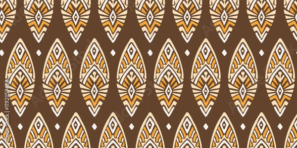 Fototapeta Seamless African pattern with leaf shield. Savanna tribal vector ornament. Hand drawn weave ethnic carpet. Modern geo print on textile. Ancient rug design for bohemian interior