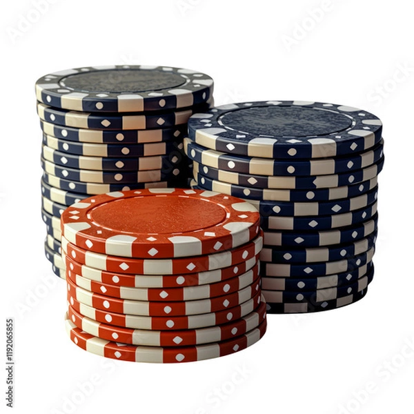 Fototapeta Stacked Poker Chips in Various Colors Isolated on Transparent Background for Gambling and Casino Themes